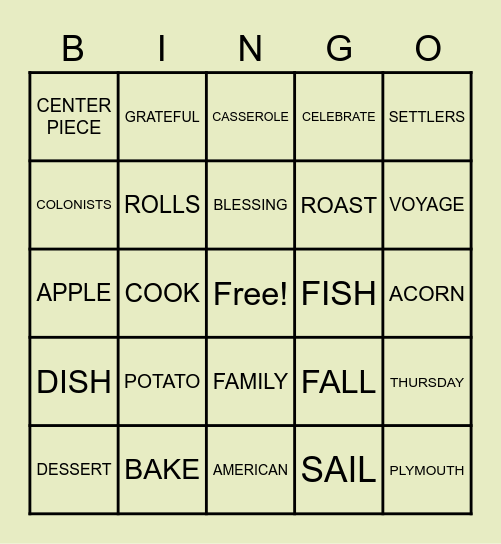 Thanksgiving Bingo Card