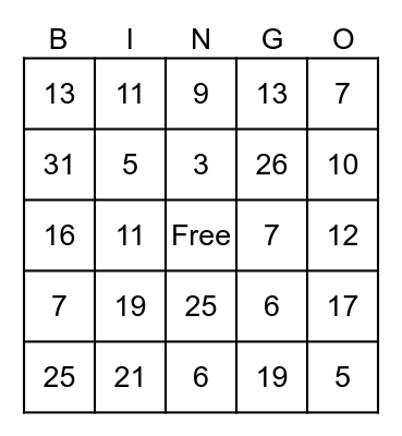 2 Dice Multiplication Bingo plus 1 Bingo Card