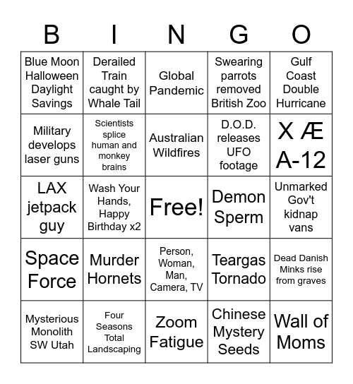 2020 Bingo Card