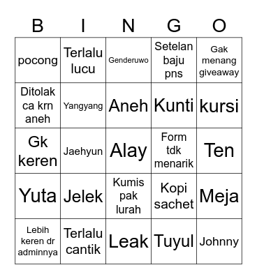 Nini Bingo Card