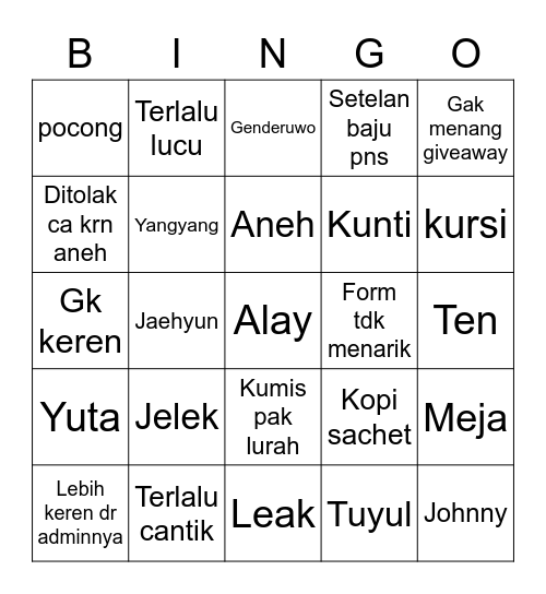 Nini Bingo Card
