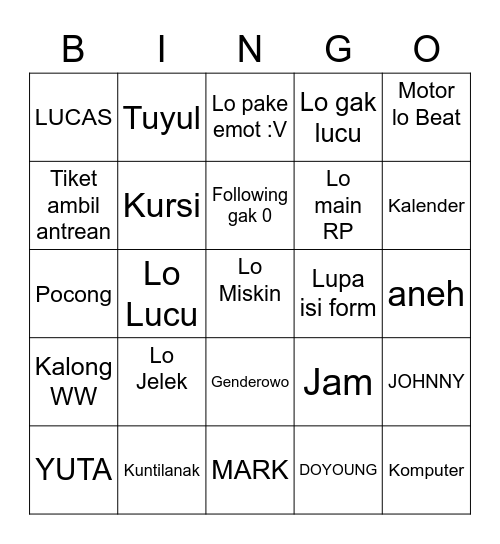YUKHEI WANGI Bingo Card