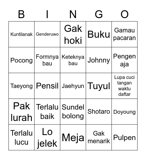 Punya Jisoo Bingo Card