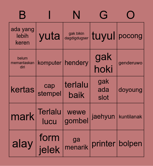 Bingo with seonho Bingo Card