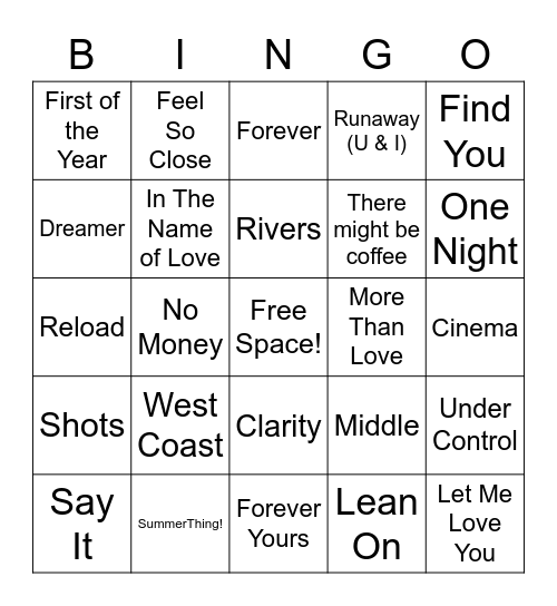 EDM Music Bingo Card