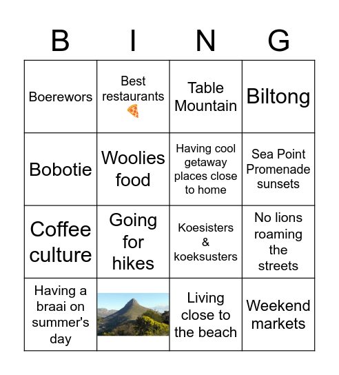 South African bingo Card