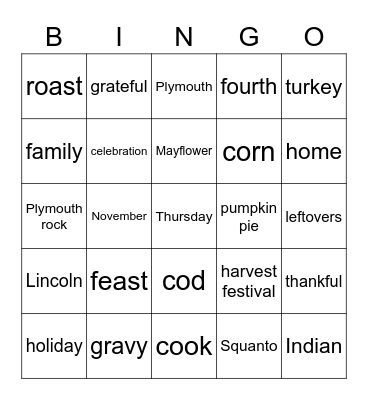 Thanksgiving Bingo Card