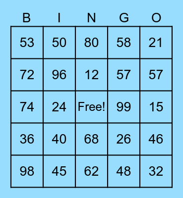 Multiplication Bingo Card