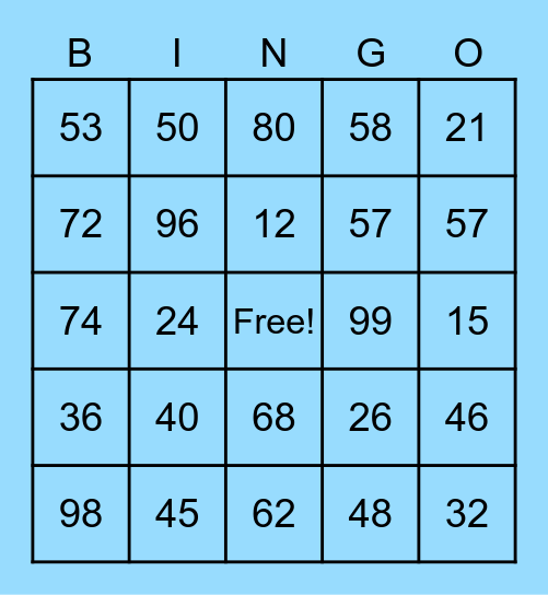 Multiplication Bingo Card