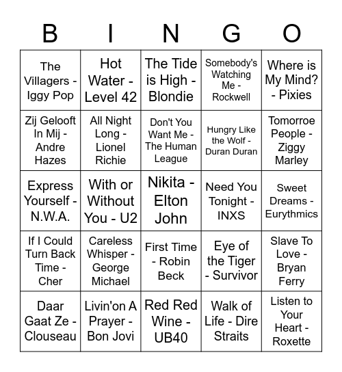 Muziekbingo Card