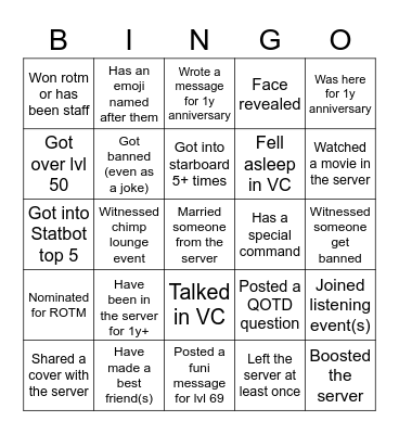 S&R Bingo Card
