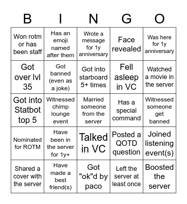 S&R Bingo Card