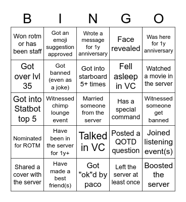 S&R Bingo Card