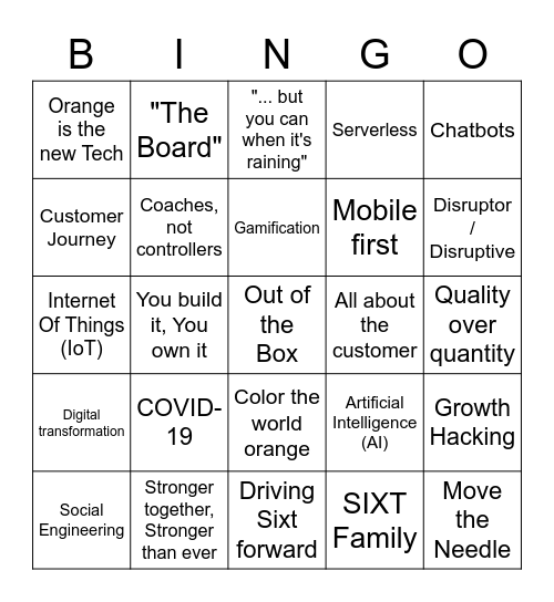 Tech Conference Bingo Card