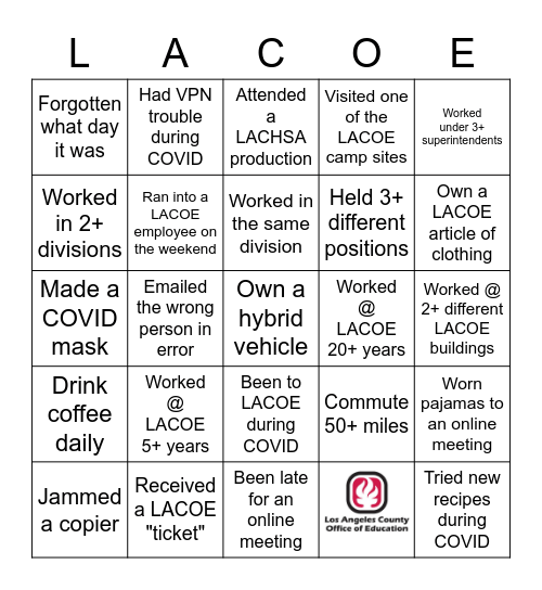 LACOE BINGO Card