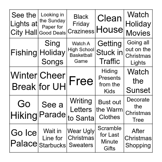 Winter in Hawaii Bingo Card