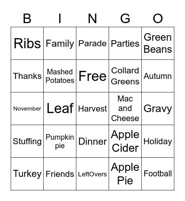 THANKSGIVING Bingo Card