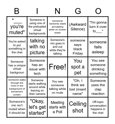 Zoom Meeting BINGO Card