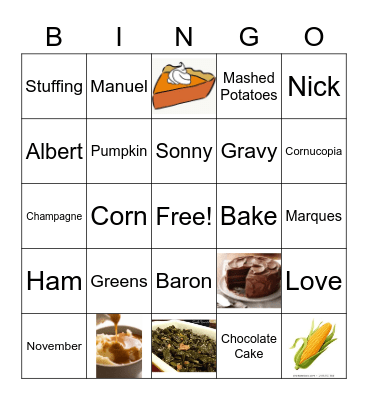 Sheard Family Thanksgiving Bingo Card
