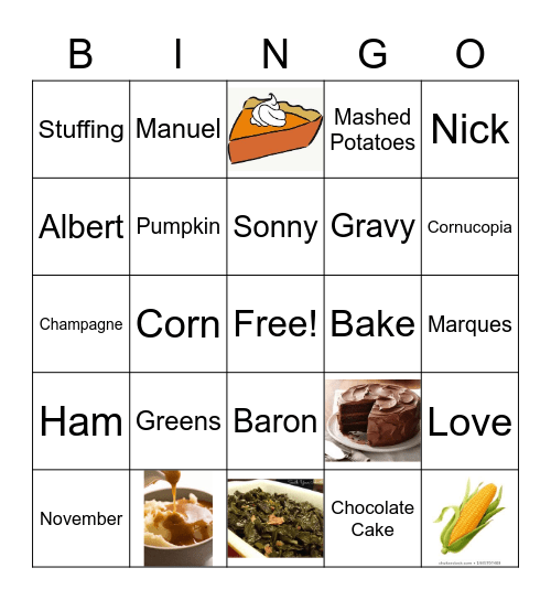 Sheard Family Thanksgiving Bingo Card