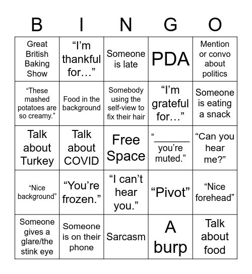 UntitledRobb Family Thanksgiving Zoom Bingo Bingo Card