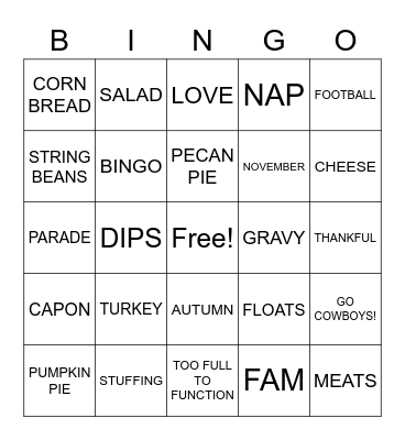 THANKSGIVING BINGO EXTRAVAGANZA Bingo Card