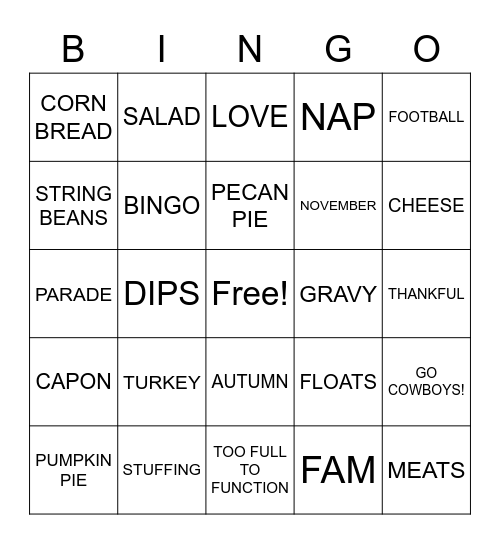THANKSGIVING BINGO EXTRAVAGANZA Bingo Card