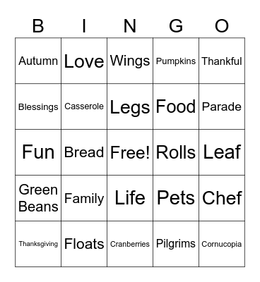 Thanksgiving Bingo Card