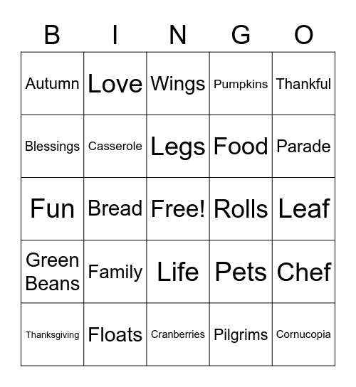 Thanksgiving Bingo Card