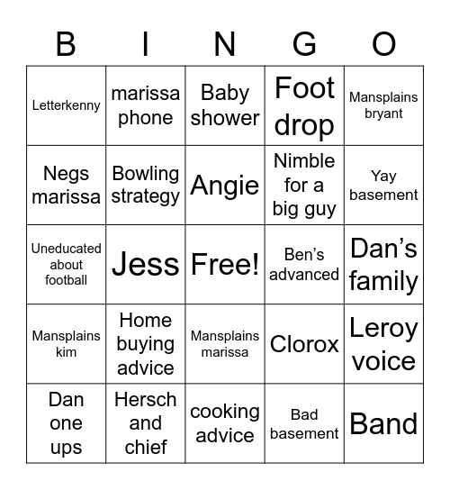 D & M Bingo Card