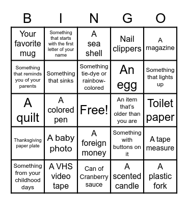 Thanksgiving Scavenger Hunt Bingo Card