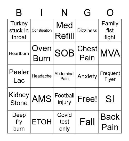 ED THANKSGIVING BINGO Card