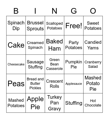 Thanksgiving Dishes Bingo Card