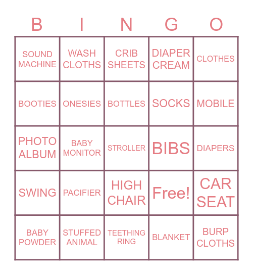 Baby Bingo Card