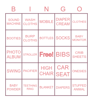 Baby Bingo Card