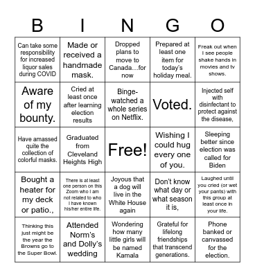 Thanksgiving 2020 Zoom Bingo Card