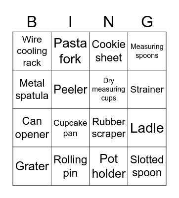 Cooking Tools Bingo Card
