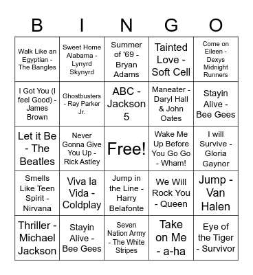 Virtual Music Bingo Card