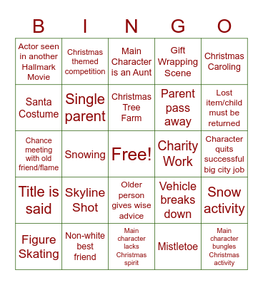 Hallmark Christmas Movie Bingo Card