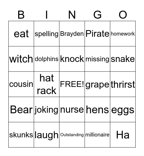 Ninja and Jokes Bingo Card