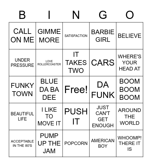 DANCE DANCE DANCE Bingo Card