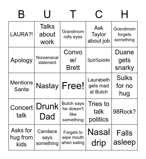 ButchGo! Bingo Card