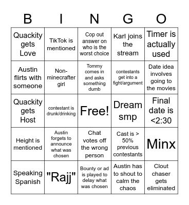 Big Q Love or Host Bingo Card