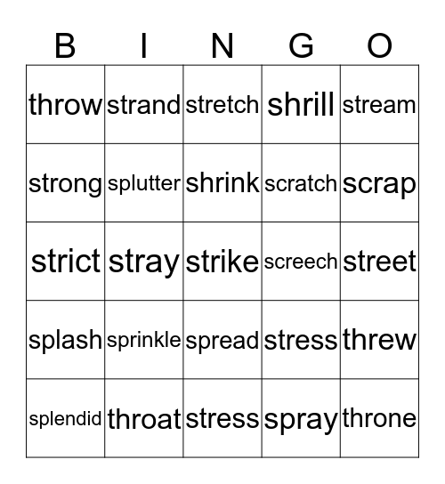 Triple Consonants Bingo Card