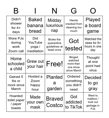 Bingo Covid Edition Bingo Card