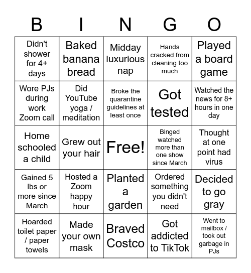 Bingo Covid Edition Bingo Card