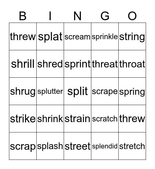Triple Consonants Bingo Card
