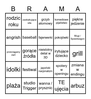 Bingo anime Bingo Card