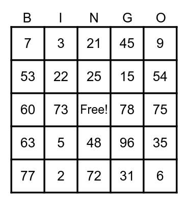 Thanksgiving Bingo Card