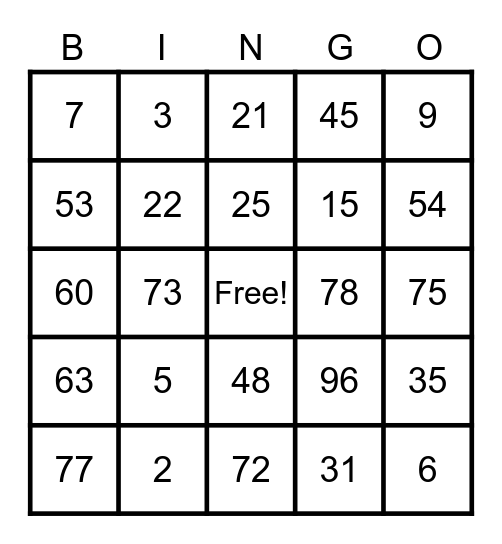 Thanksgiving Bingo Card